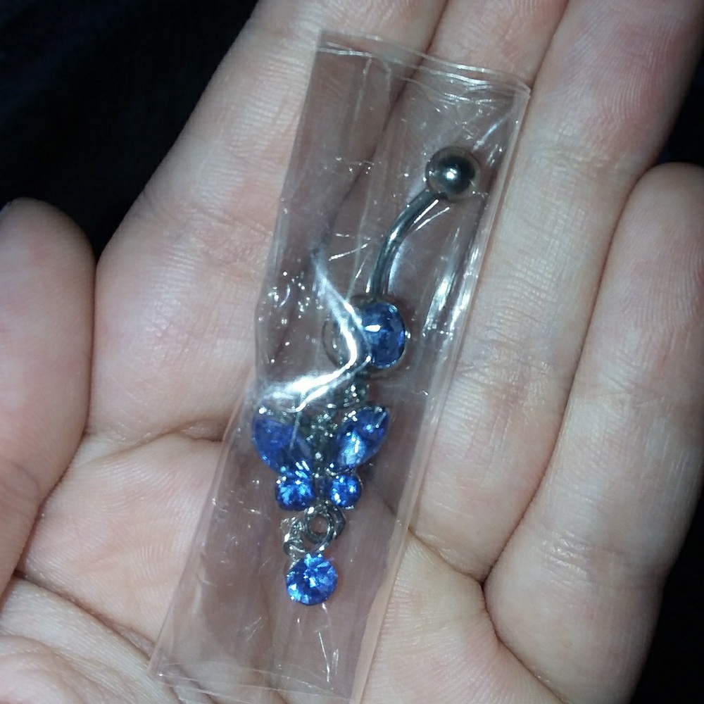 Blue butterfly belly ring